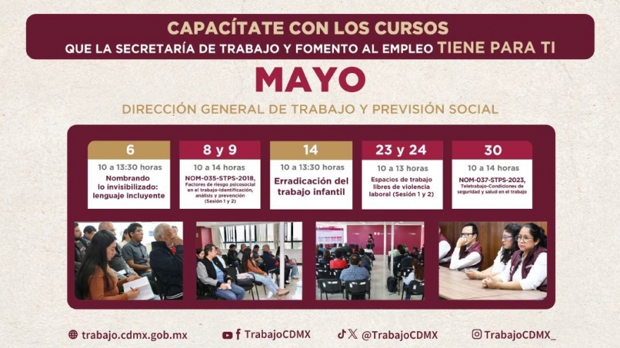 Calendario de cursos presenciales sobre seguridad y salud en el trabajo del mes de mayo